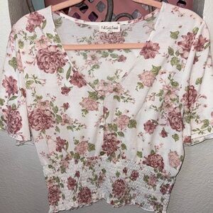 Floral V-Neck Crop Top by Full Circle Trends